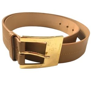 Michael Kors Belt Tan Gold Buckle Synthetic Leather Large Excellent Condition